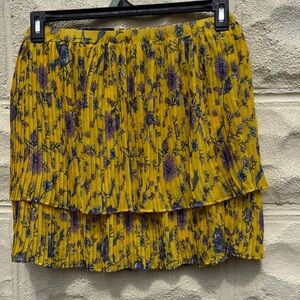 Banana Republic Yellow Floral Tiered Pleated Mini Skirt